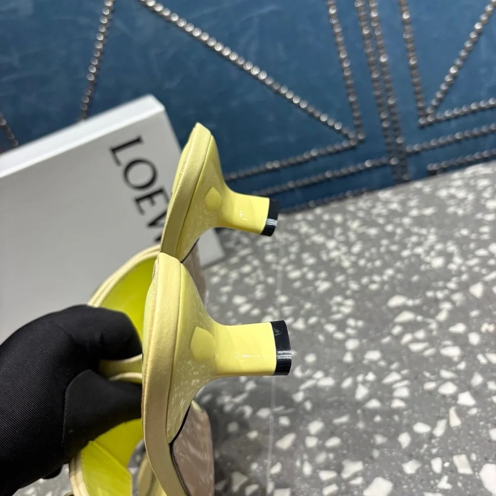 LOEWE Women's Yellow Slide Sandals with Gold Accent - Picture 4 of 4